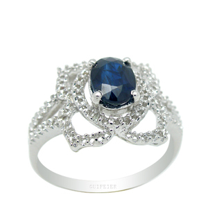 新款 925银天然蓝宝石戒指 贵菲尔珠宝