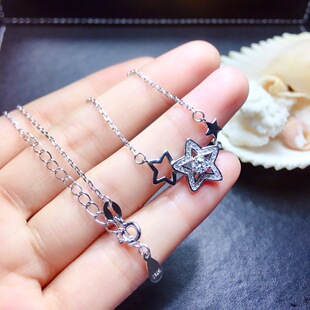 925银镀白金 30分莫桑石 锁骨链 空托 V490