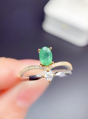 活圈925银镀白金 4*6mm 天然祖母绿 戒指 空托 ZJ-R1647
