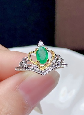 4*6mm 活戒圈925纯银镀白金天然祖母绿 戒指 空托V1055