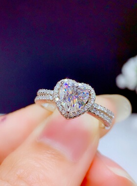 活圈925银镀白金 1克拉 心形6*6mm莫桑石 戒指 空托 V206