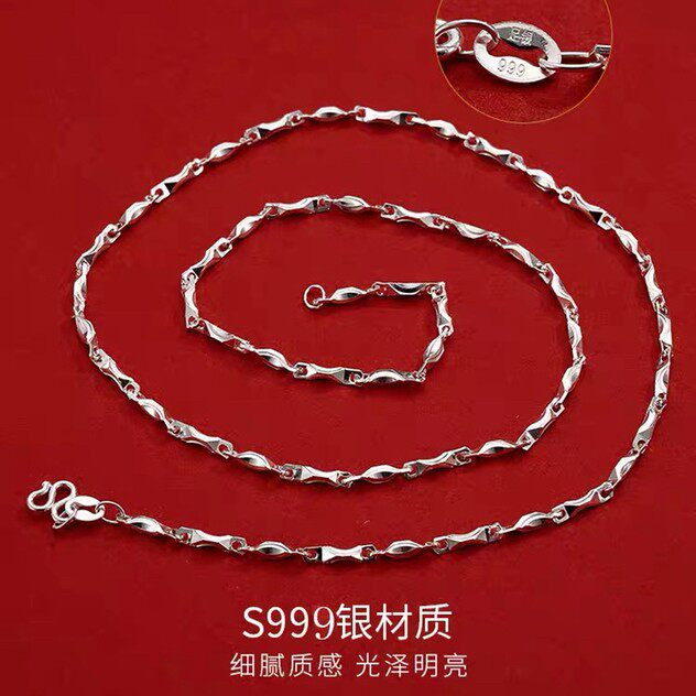 S999纯银项链 足银元宝项链 菠萝交叉瓜子 掌珠珠十字项链 45厘米