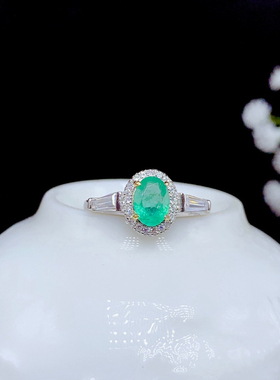 活圈925纯银镀白金  5*7mm天然石榴石  祖母绿 戒指 空托 V083