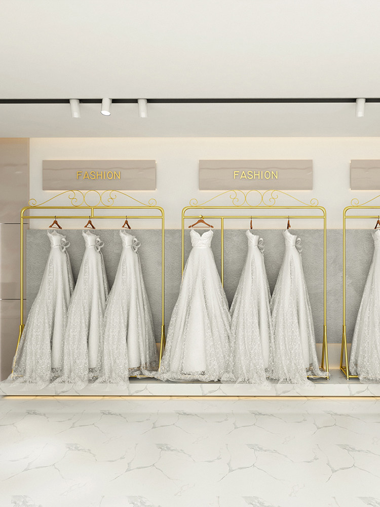 架子侧店高档金色展示架礼服婚纱加粗简约挂衣架落地婚纱银色秀禾