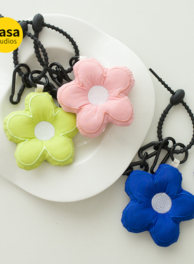 小众克莱因蓝花朵钥匙扣布艺挂件女ins可爱书包背包配饰包包挂饰