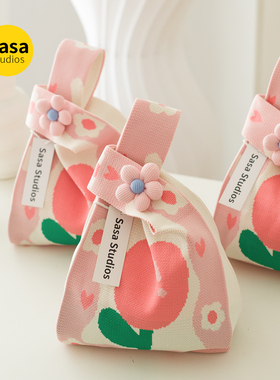 520母亲节护士节加厚针织手提包伴手礼袋手拎包郁金香花朵针织包