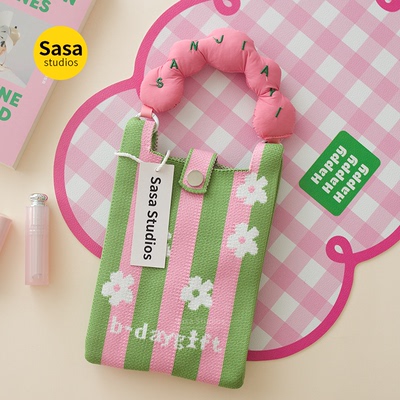 春夏游多功能手机包韩系迷你手提包卡通编织糖果色斜跨外出百搭包