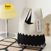 新款 大容量质感针织手提包女秋冬条纹便携手拎包托特包小众手腕包