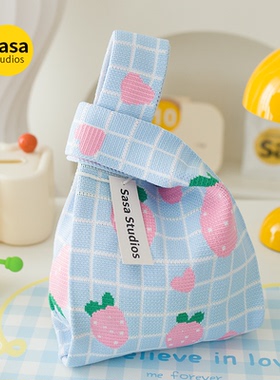 新款百搭针织手提包学生出门日常杂物拎包加厚针织可爱图案手机包