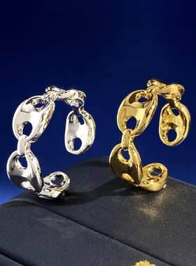 猪鼻子立体光面开口戒指情侣对戒