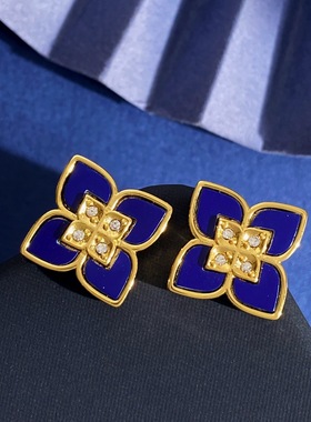 【美丽如花绽放】四叶草耳钉2025年新款耳环小众气质镶钻女性耳饰