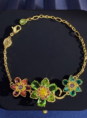 富贵花手链女多彩花朵水晶手镯