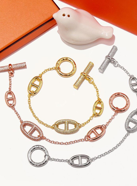 镶钻猪鼻子手链女原版精工打造