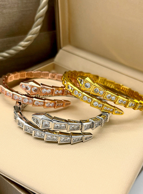 欧美巴洛克蛇形手镯窄版镶钻高级感时尚轻奢蛇骨开口镯子蛇年手饰