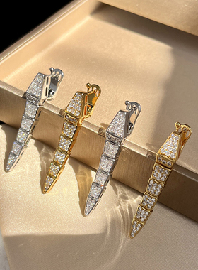 超模贺聪同款蛇形耳环女气质高级感长款镶钻超闪日韩银色耳拍耳饰