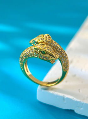 双头豹子开口戒指女个性指环