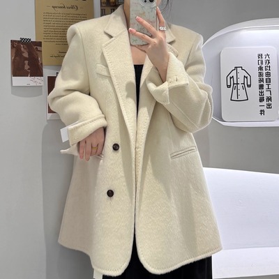 双面羊毛大衣纯手工小西装毛呢外套呢子短款高级感休闲秋冬季大衣