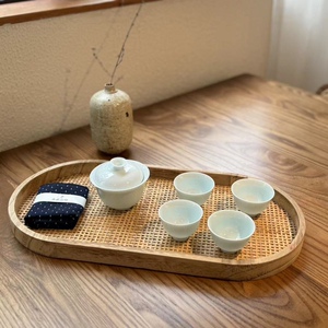 ins日式复古老式手工简约托盘茶盘桌面饰品收纳盘雅致竹编田园