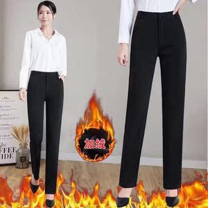 加绒加厚黑色西装裤女职业工装裤