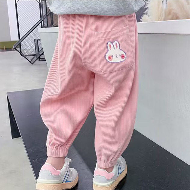 女童宽松卡通刺绣中大童韩版卫裤百搭运动束脚儿童男童秋冬裤子
