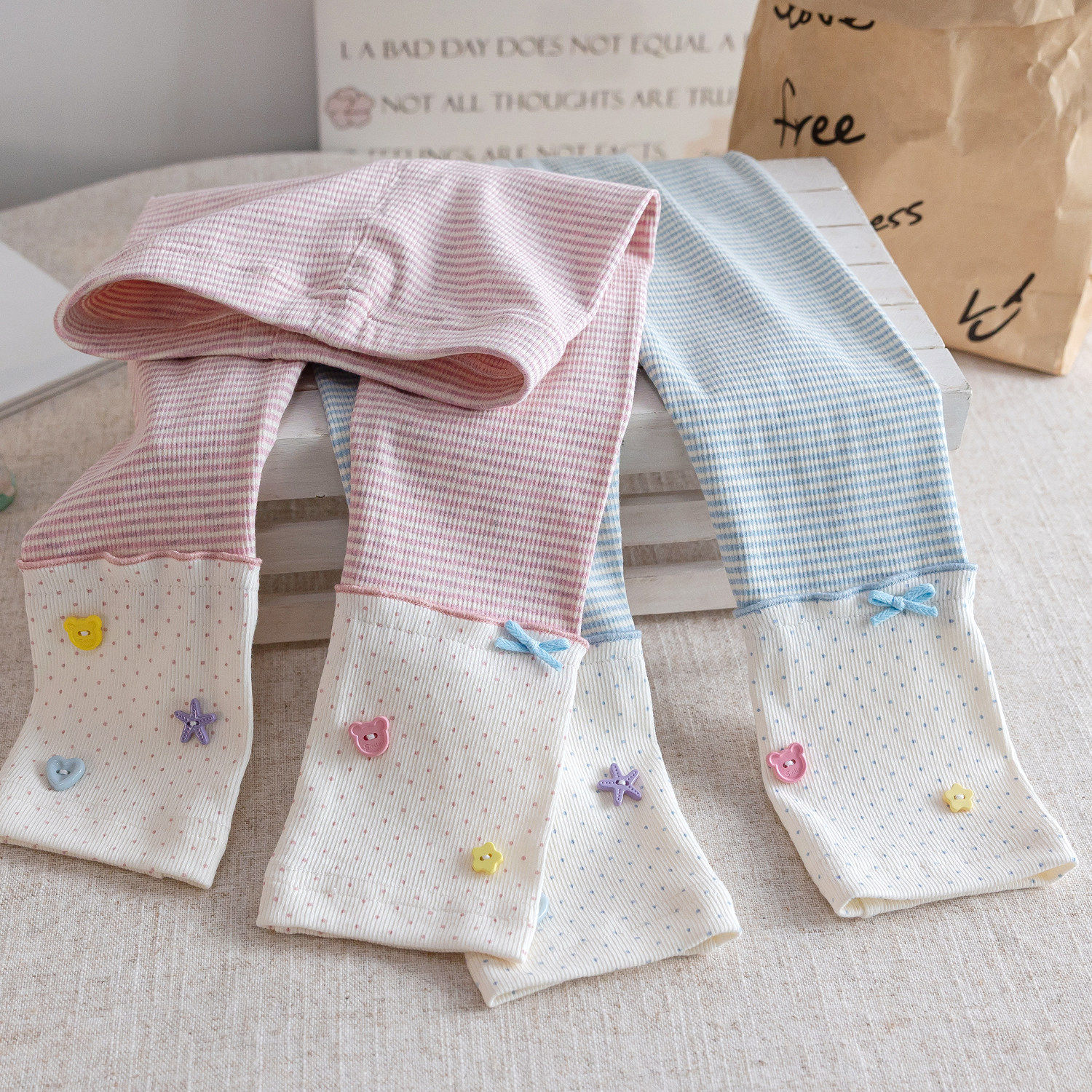 女童打底裤2026春秋新款洋气公主风条纹拼接小脚裤亲肤透气长裤潮