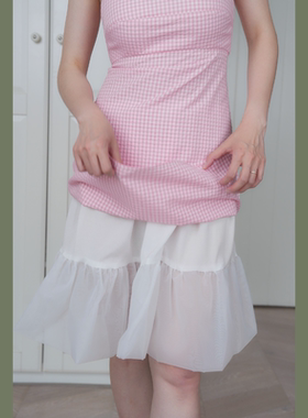 时髦空灵感~欧根纱挺括造型白色打底衬裙延长裙拯救裙子短夏单品