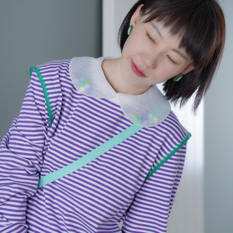 冰淇淋色系~天马行空甜美少女风 趣味毛球马卡龙欧根纱显瘦假领子