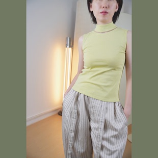 含羞草黄～明快生机解构设计时髦镂空可拆卸领显瘦背心无袖打底衫