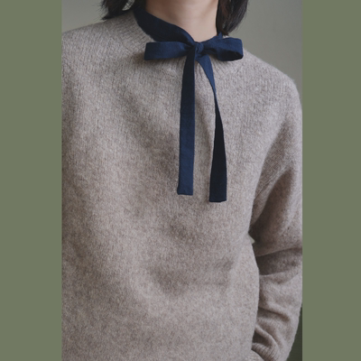 文艺素净~藏蓝系带蝴蝶结假领子