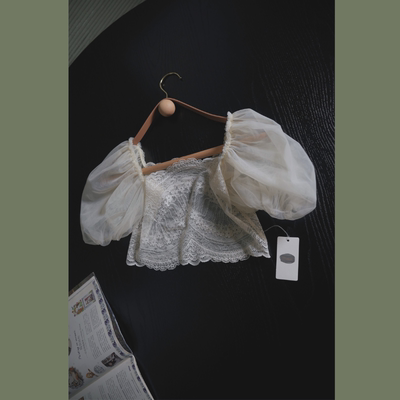 奶油米蕾丝网纱抹胸遮大臂装饰袖