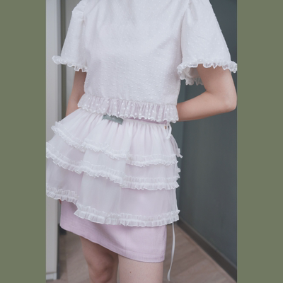 灵动少女心芭蕾风木耳边裙帘罩裙