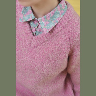 松弛文艺vintage复古风港风花卉青绿玫粉纯棉内搭假领子