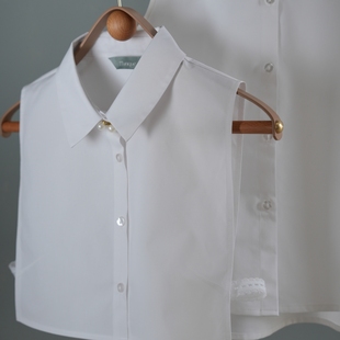 TT unique显瘦简约气质白纯棉OL通勤珍珠衬衫方假领子节约领实穿