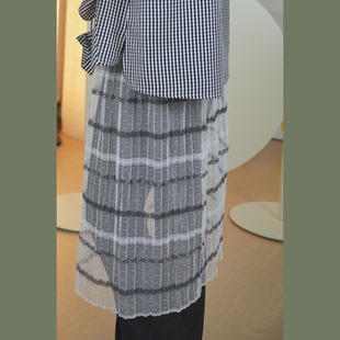 美到失语～高级感叠穿蕾丝控bi入透视罩裙风琴褶半身裙