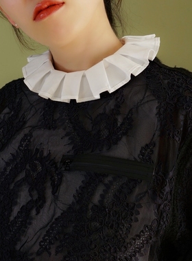 TT unique 法式少女白色纯棉翻领立领两穿褶皱拉夫领内搭假领子女