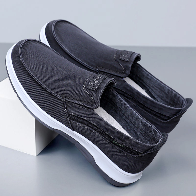 男士春秋款休闲布鞋男透气轻便一脚蹬懒人鞋舒适平底鞋老北京布鞋