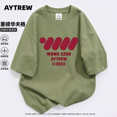 AYTREW美式复古圆点长条小众T恤男女夏季潮牌港风百搭华夫格短袖