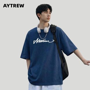 AYTREW纯棉短袖t恤男士夏季新款休闲潮牌潮流宽松男女生夏天体恤