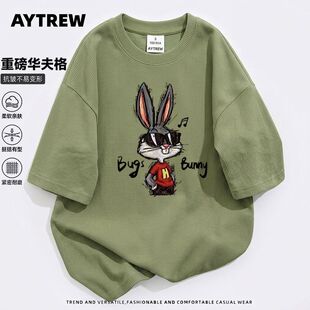 AYTREW墨镜酷帅兔八哥涂鸦印花T恤男女夏季港风百搭华夫格短袖