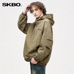 SKBO 美式cleanfit纯色连帽夹克男女复古宽松百搭休闲外套