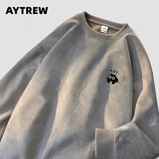 AYTREW秋冬季男女潮流小众鹿皮绒上衣服新款外穿休闲宽松百搭卫衣