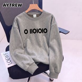 AYTREW秋冬季鹿皮绒套头圆领卫衣男女韩系ins情侣款休闲长袖上衣
