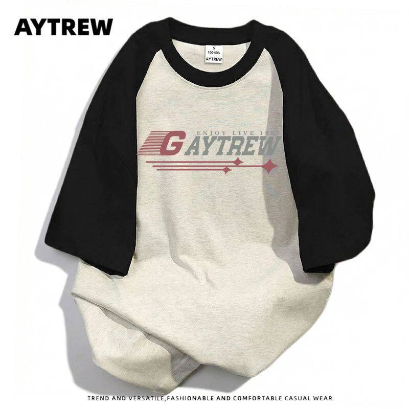 AYTREW纯棉夏季韩版新款圆领t恤短袖字母印花拼接男女宽松休闲ins