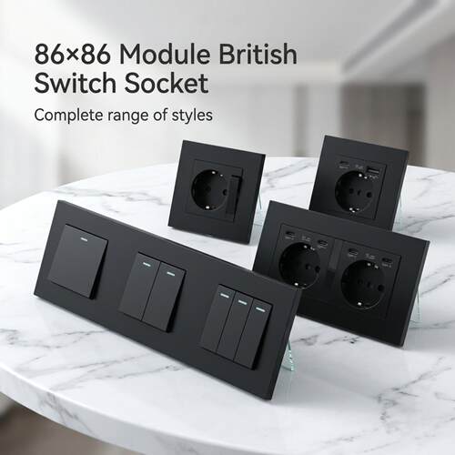 86型模块化英式墙壁开关插座黑色