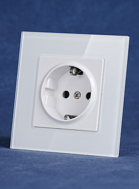 白色德国插座CE欧标G钢化玻璃86型德插16A wall socket开关单双控