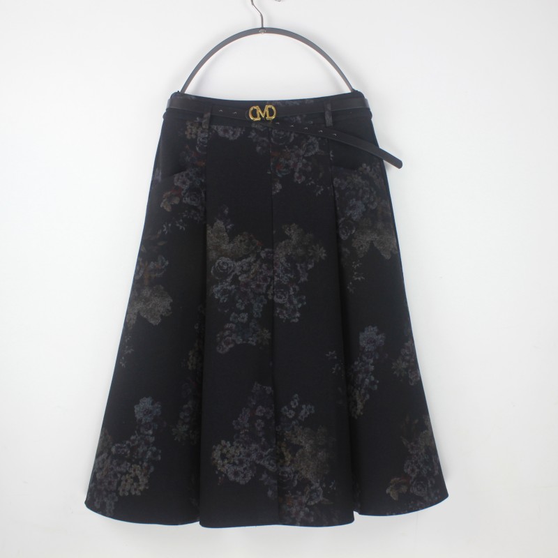 2025冬季高端中年款半身裙大花A字裙修身女花裙花褶子中长裙70058