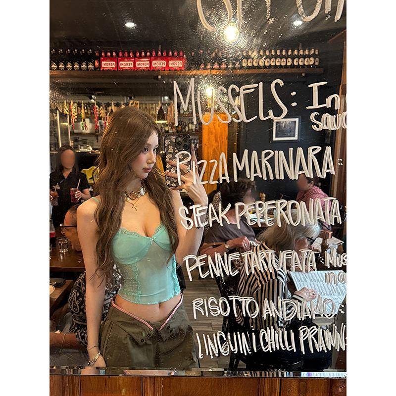 Tongiiuu 甜辣icon 设计感辣妹蝴蝶结蕾丝吊带背心女修身显瘦上衣