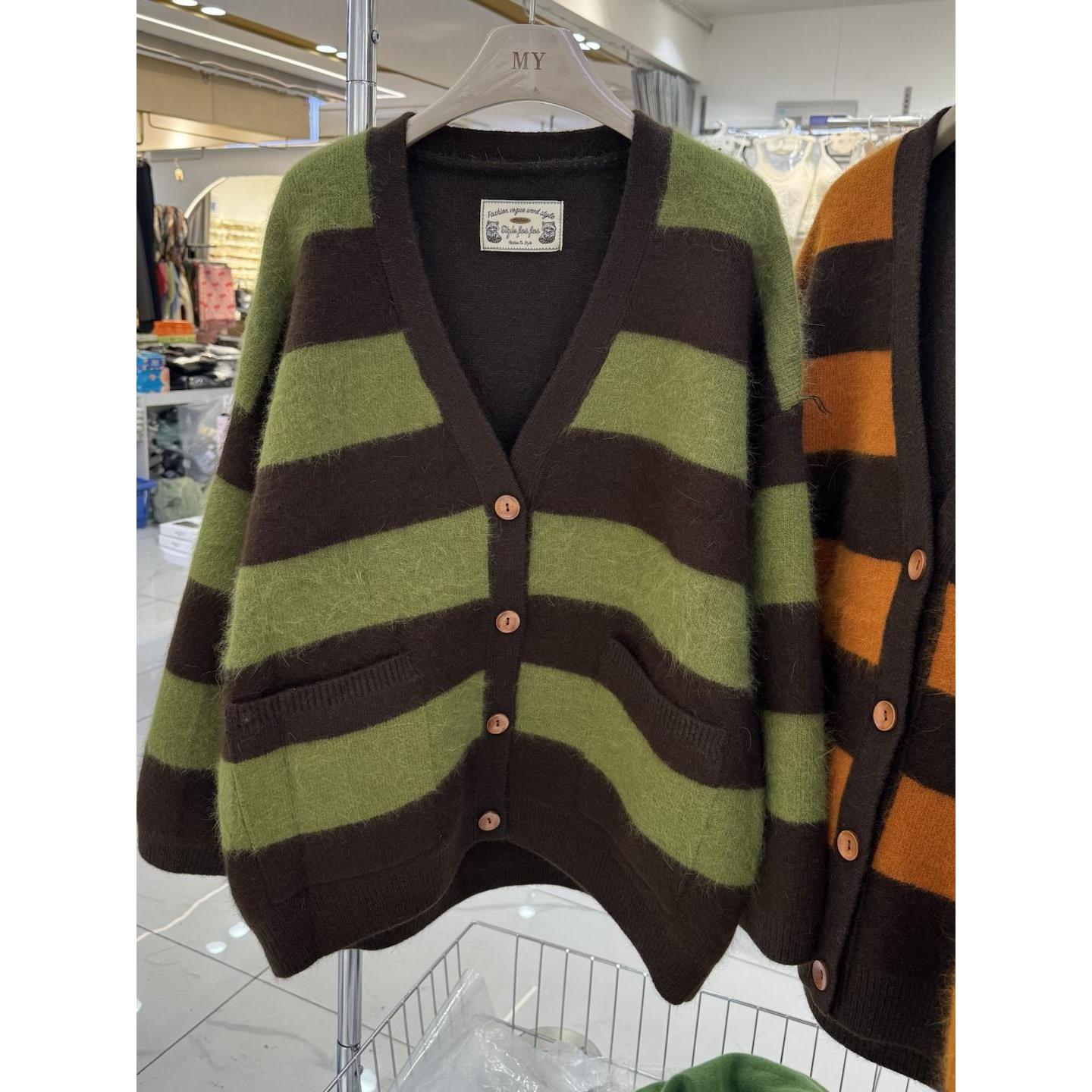 条纹浣熊加厚外套秋冬简约