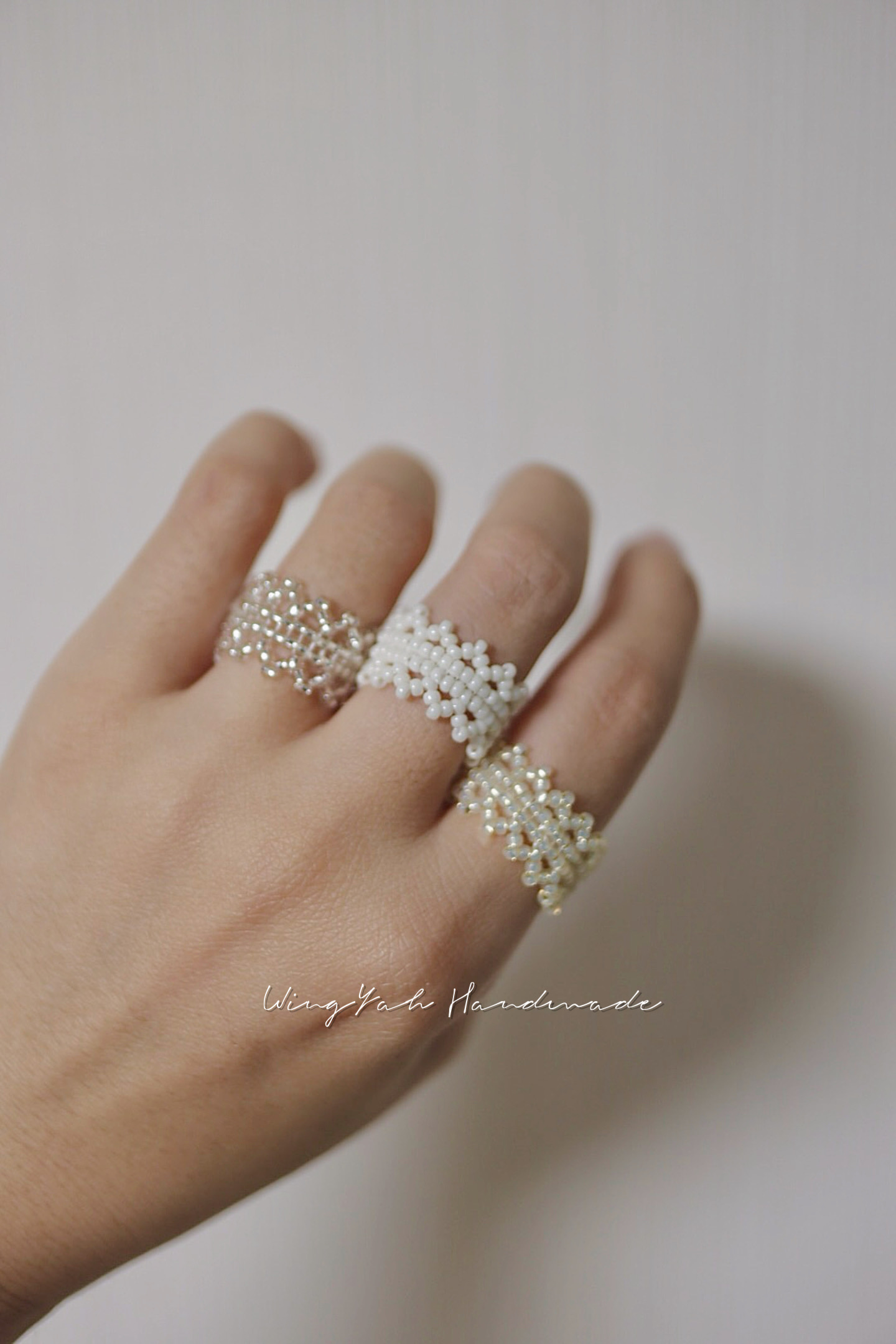 法式蕾丝花边款手工串珠戒指时尚轻奢气质素戒小众设计指环 三色