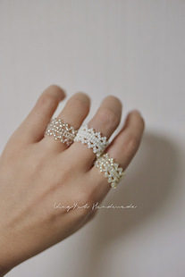 法式蕾丝花边款手工串珠戒指时尚轻奢气质素戒小众设计指环 三色